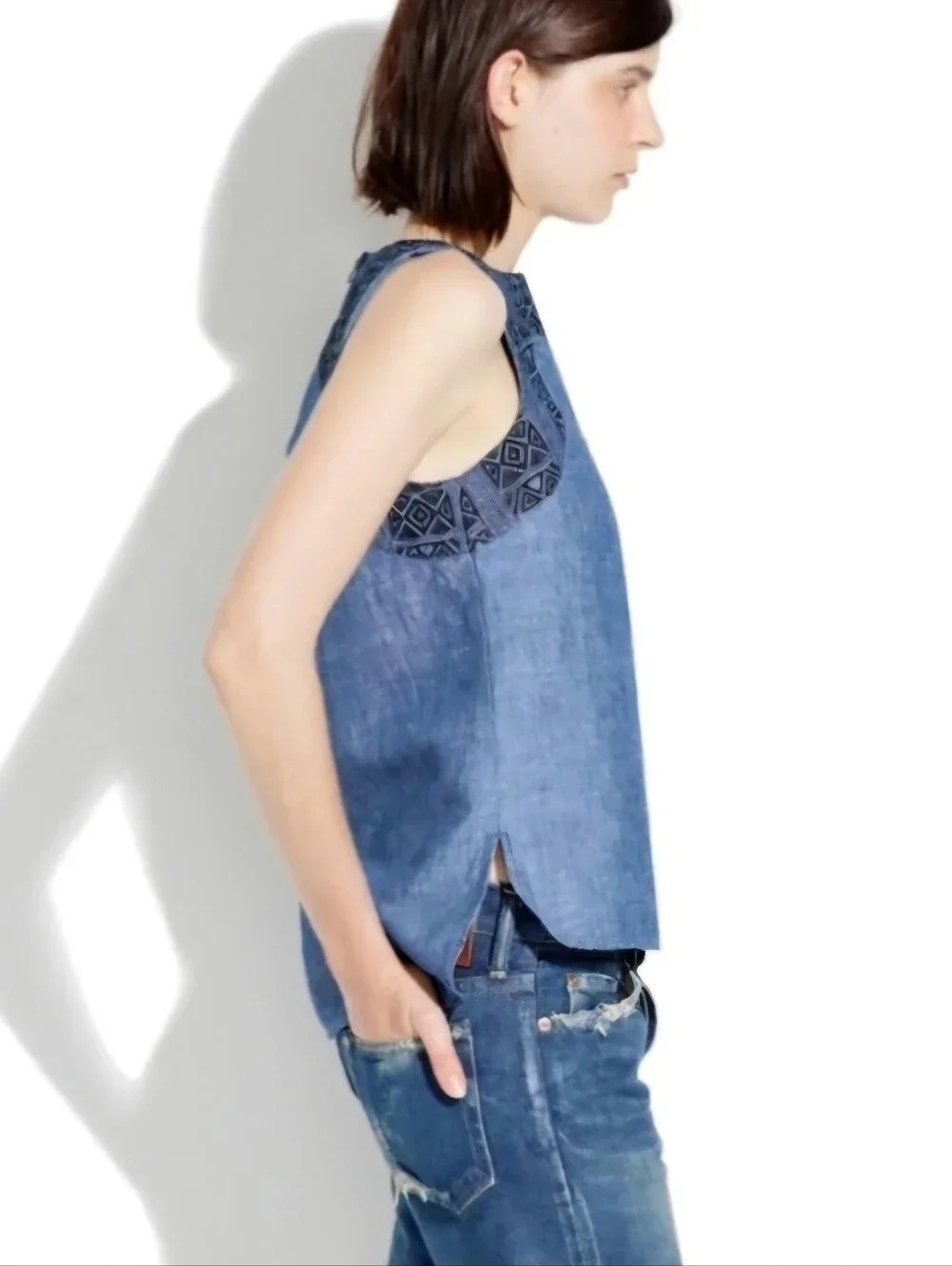 Madewell Blue Textured Design Sleeveless Top Large